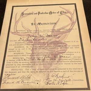 Antiquarian Ephemera:  Benevolent and Protective Order of Elks, In Memoriam 1907